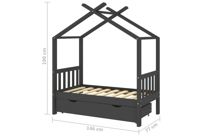 Sengeramme for barn med skuff heltre furu 70x140 cm mørkegrå - Grå - Husseng