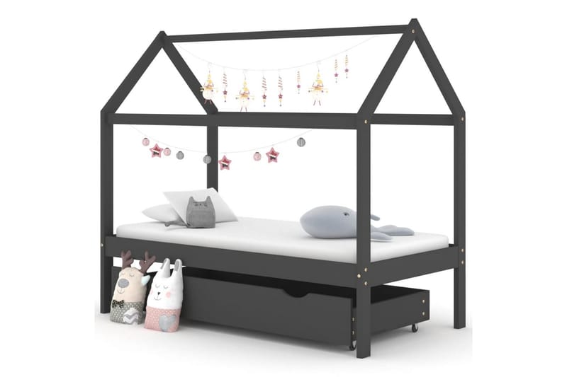 Sengeramme for barn med skuff heltre furu 80x160 cm mørkegrå - Grå - Møbler - Barnemøbler - Barneseng & Juniorseng - Husseng