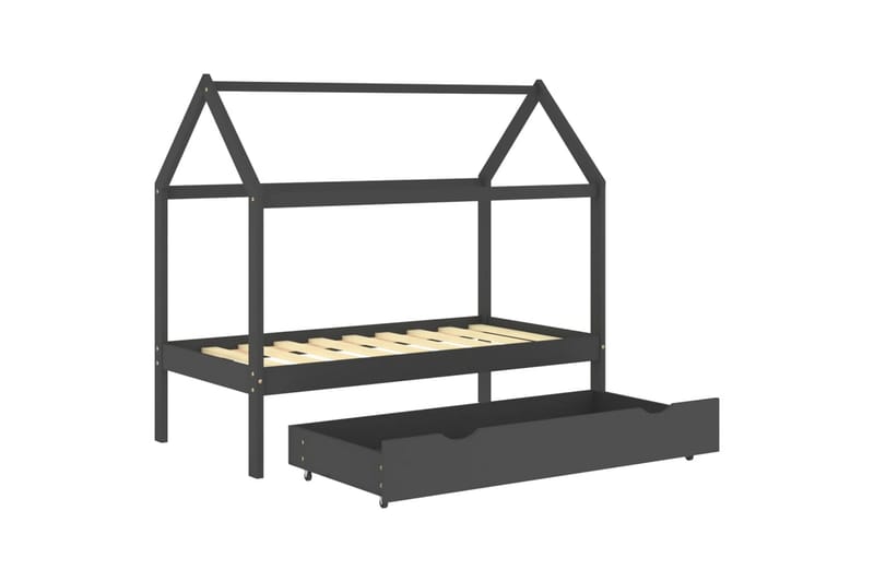 Sengeramme for barn med skuff heltre furu 80x160 cm mørkegrå - Grå - Møbler - Barnemøbler - Barneseng & Juniorseng - Husseng