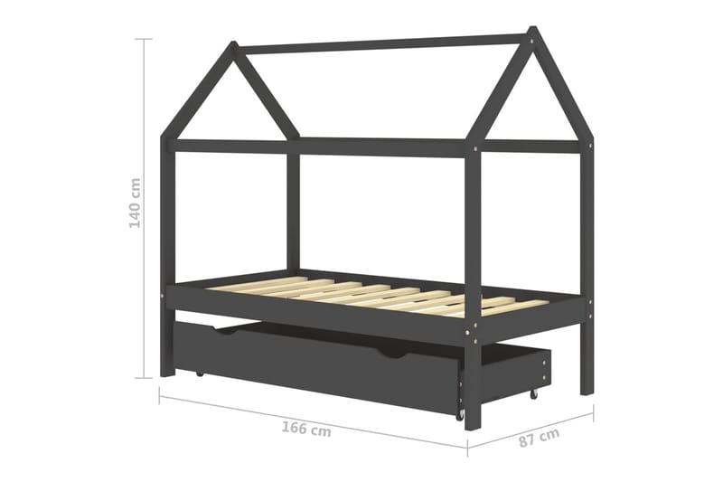 Sengeramme for barn med skuff heltre furu 80x160 cm mørkegrå - Grå - Møbler - Barnemøbler - Barneseng & Juniorseng - Husseng