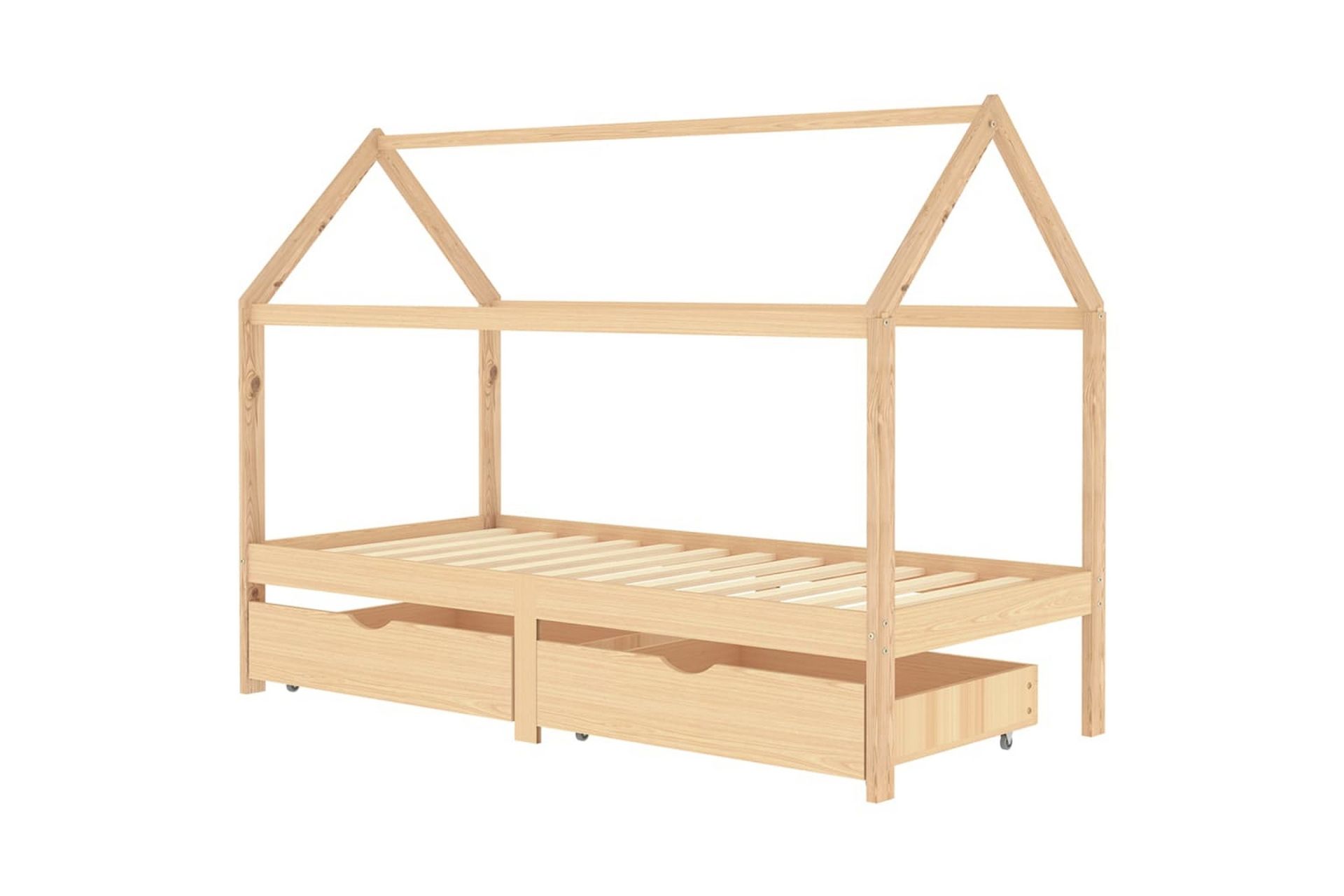 Sengeramme hus for barn med skuffer heltre furu 90x200 cm - Brun - Møbler - Barnemøbler - Barneseng & Juniorseng - Husseng