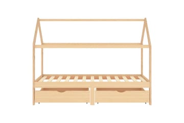 Sengeramme hus for barn med skuffer heltre furu 90x200 cm - Brun - Møbler - Barnemøbler - Barneseng & Juniorseng - Husseng