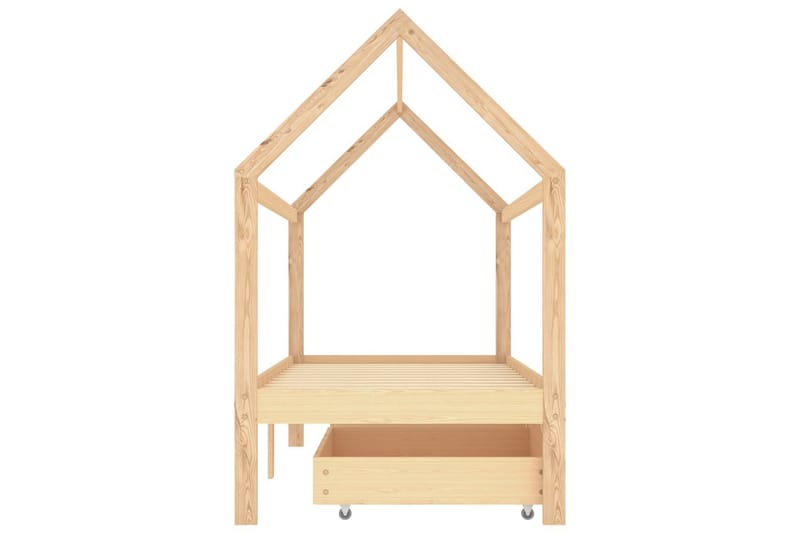 Sengeramme hus for barn med skuffer heltre furu 90x200 cm - Brun - Møbler - Barnemøbler - Barneseng & Juniorseng - Husseng