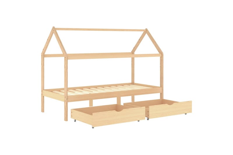 Sengeramme hus for barn med skuffer heltre furu 90x200 cm - Brun - Møbler - Barnemøbler - Barneseng & Juniorseng - Husseng