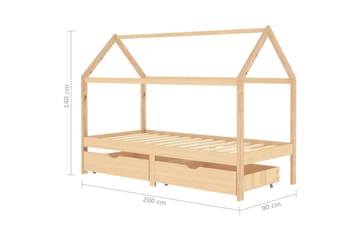 Sengeramme hus for barn med skuffer heltre furu 90x200 cm - Brun - Møbler - Barnemøbler - Barneseng & Juniorseng - Husseng