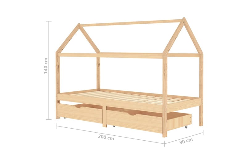 Sengeramme hus for barn med skuffer heltre furu 90x200 cm - Brun - Møbler - Barnemøbler - Barneseng & Juniorseng - Husseng