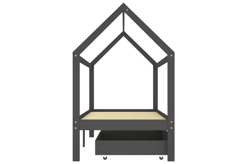 Sengeramme hus for barn med skuffer heltre furu 90x200 cm - Grå - Møbler - Barnemøbler - Barneseng & Juniorseng - Husseng