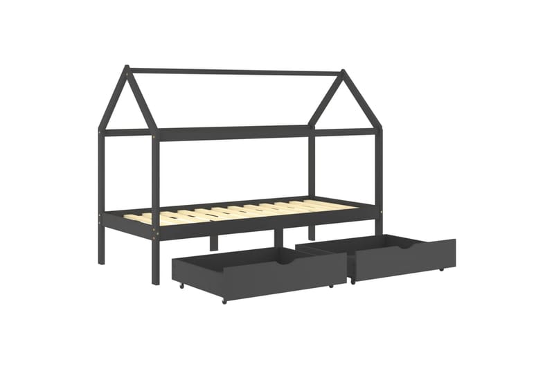 Sengeramme hus for barn med skuffer heltre furu 90x200 cm - Grå - Møbler - Barnemøbler - Barneseng & Juniorseng - Husseng