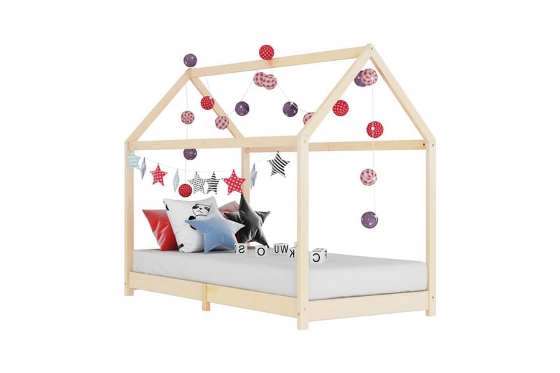 Sengeramme husseng barn grå heltre furu 70x140 cm - Møbler - Barnemøbler - Barneseng & Juniorseng - Husseng
