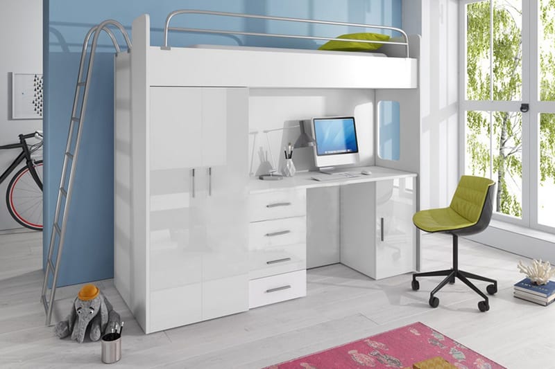 Mcreath Barneseng med Oppbevaring og Skrivebord  245 cm - Hvit - Møbler - Barnemøbler - Barneseng & Juniorseng - Køyeseng barn