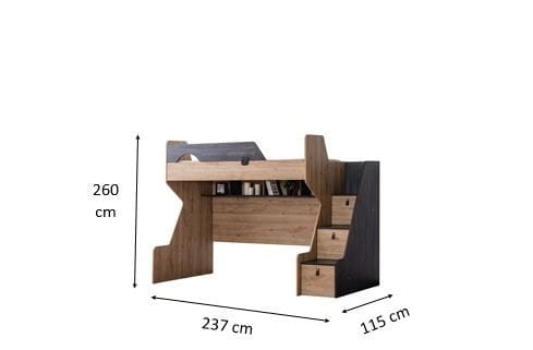 Køyeseng Homitis Aktive (237 x 260 x 115 cm) antrasittbrun - Antrasitt/Brun - Møbler - Barnemøbler - Barneseng & Juniorseng - Loftseng barn