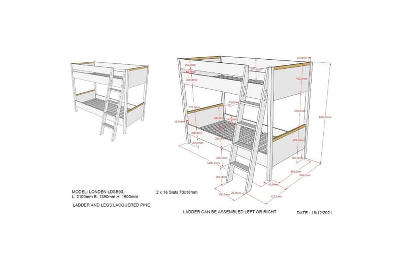 Køyeseng London Hvit - Hvit - Møbler - Barnemøbler - Barneseng & Juniorseng - Køyeseng barn