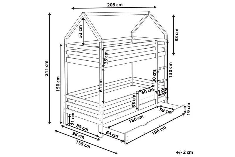 Køyeseng med skuffer Girgols - Brun - Møbler - Barnemøbler - Barneseng & Juniorseng - Køyeseng barn