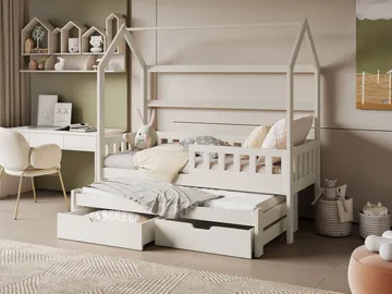 Majbelle sengeramme husseng 80x180 cm med oppbevaring og ekstra liggeplass - beige - Møbler - Barnemøbler - Barneseng & Juniorseng - Husseng