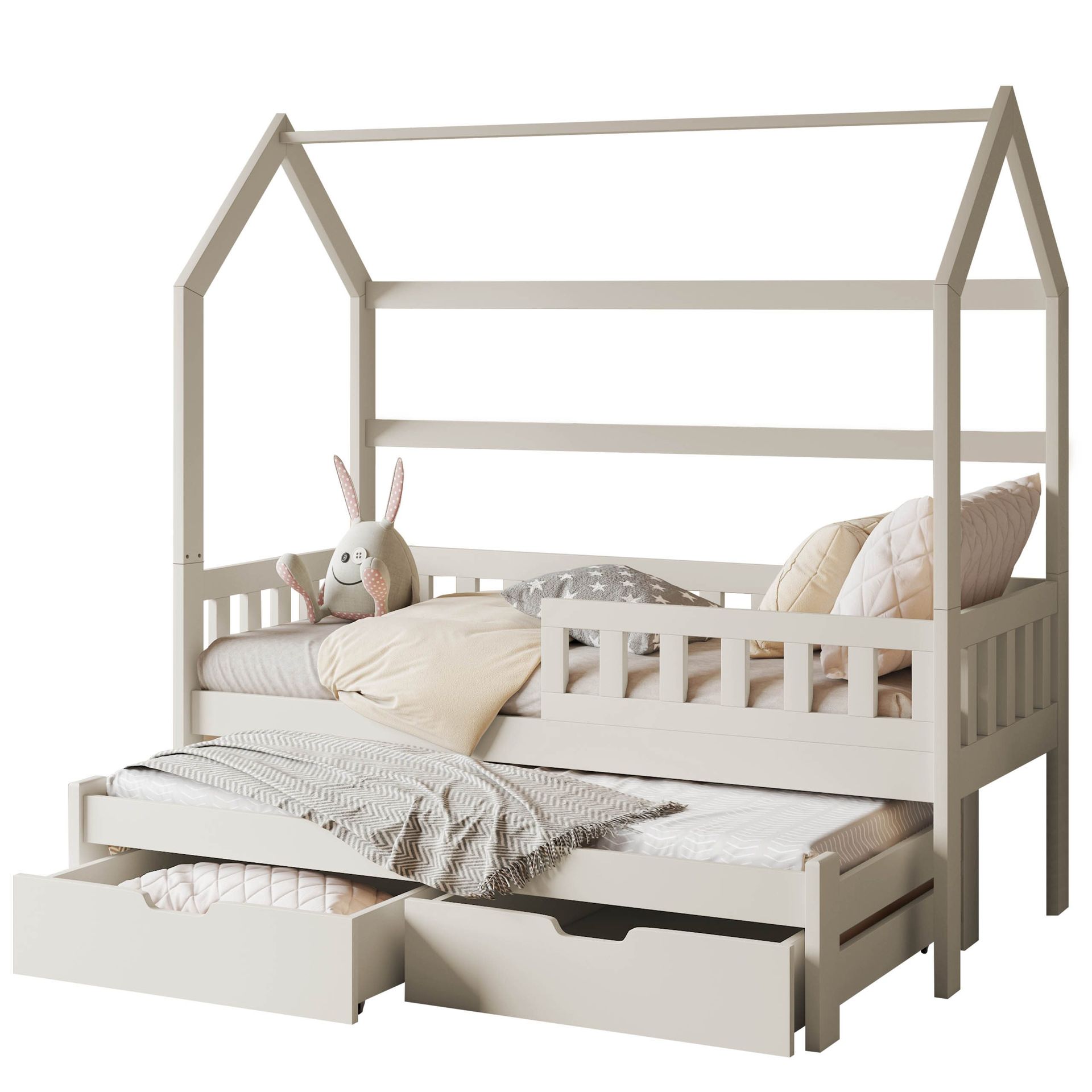 Majbelle sengeramme husseng 80x180 cm med oppbevaring og ekstra liggeplass - beige