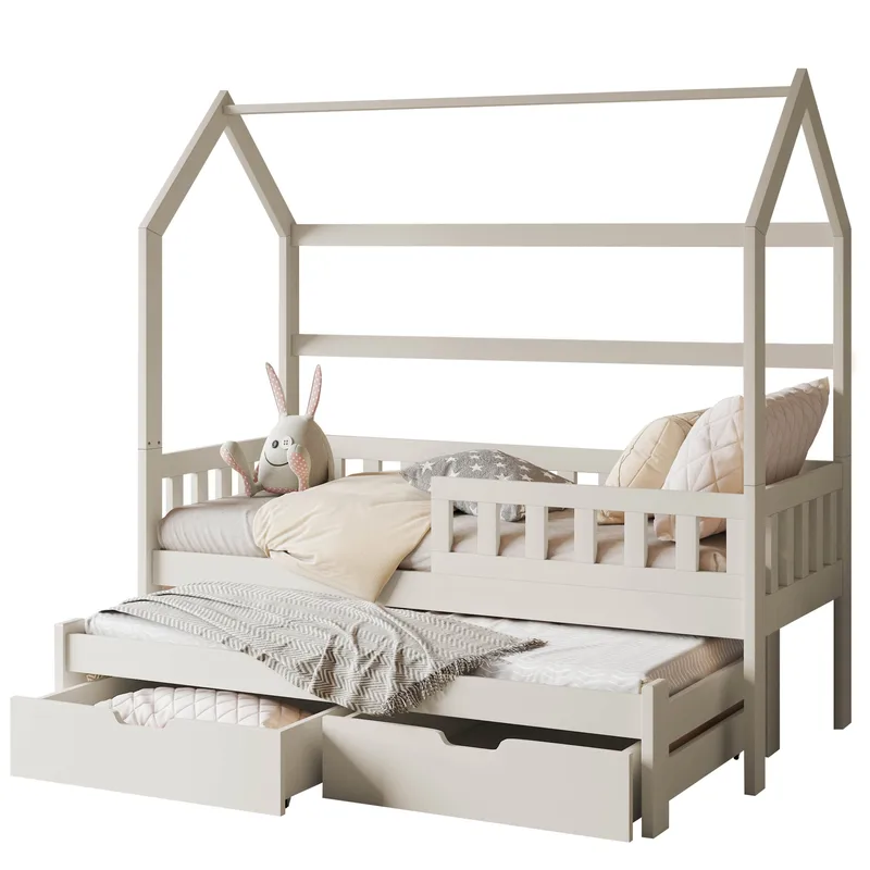 Majbelle sengeramme husseng 80x180 cm med oppbevaring og ekstra liggeplass, beige