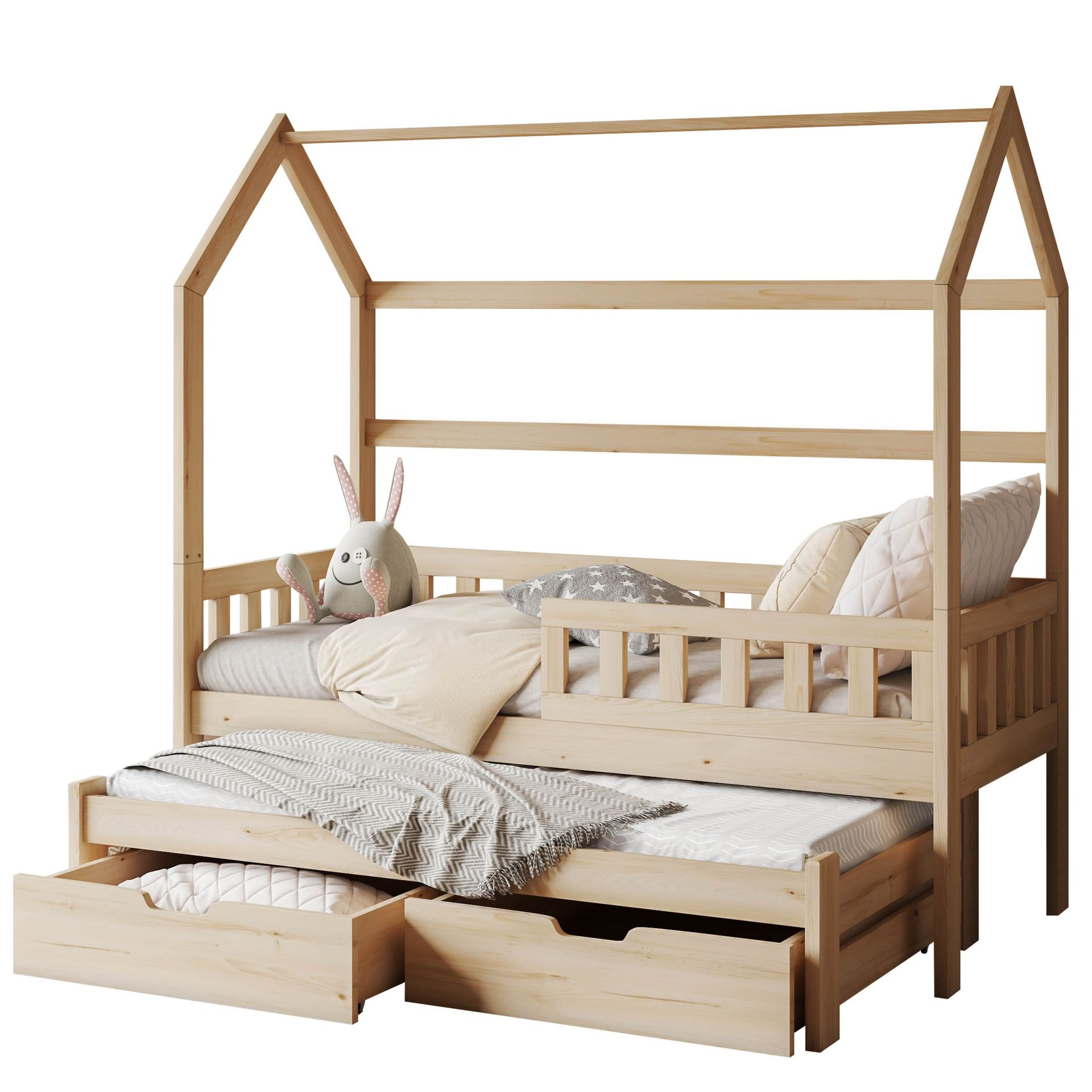 Majbelle sengeramme husseng 90x200 cm med oppbevaring og ekstra liggeplass - brun