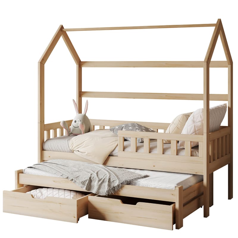 Majbelle sengeramme husseng 90x200 cm med oppbevaring og ekstra liggeplass, brun