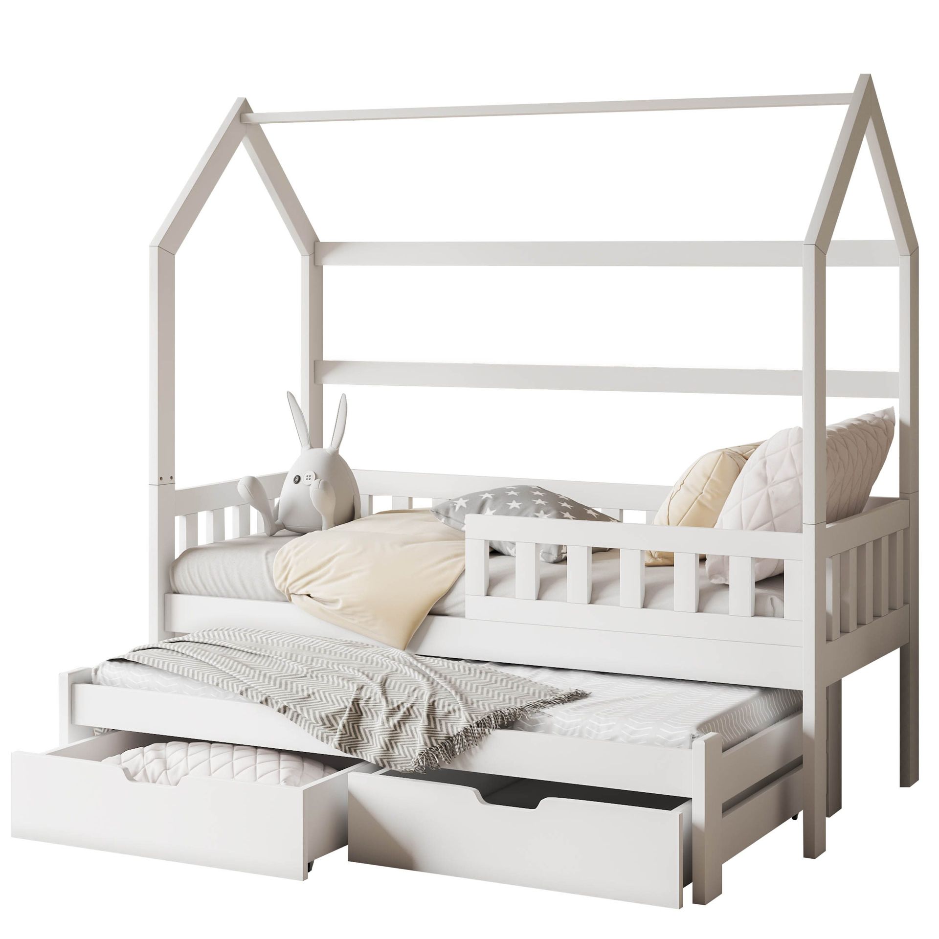 Majbelle sengeramme husseng 90x200 cm med oppbevaring og ekstra liggeplass - hvit
