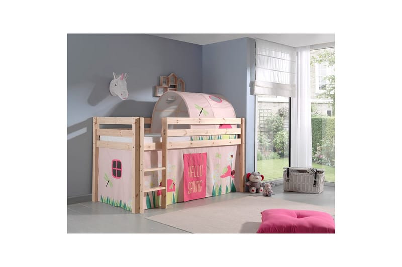 Middelseng med gardin Pino Spring Naturlig, Naturlig, Uten sklie, Vår, Fjær, Uten lommer - Naturlig, Naturlig, Uten sklie, Vår, Fjær, Uten lommer - Møbler - Barnemøbler - Barneseng & Juniorseng - Loftseng barn