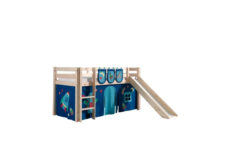 Middelseng med gardin Pino Astro Naturlig, Naturlig, Med sklie, Uten tunnel, 3 - Naturlig, Naturlig, Med sklie, Uten tunnel, 3 - Møbler - Barnemøbler - Barneseng & Juniorseng - Loftseng barn