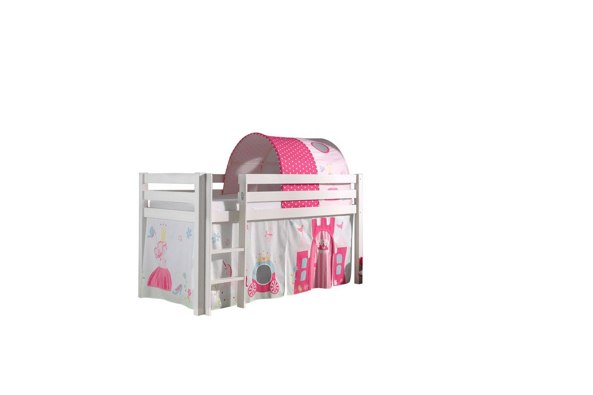 Middelseng med gardin Pino Princess Hvit, Hvit, Uten sklie, Prinsesse, Ingen lommer - Hvit, Hvit, Uten sklie, Prinsesse, Ingen lommer