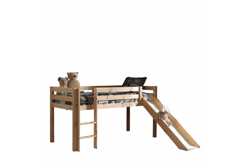 Middelseng med gardin Pino Spring Naturlig, Naturlig, Med sklie, Vår, Fjær, Uten lommer - Naturlig, Naturlig, Med sklie, Vår, Fjær, Uten lommer - Møbler - Barnemøbler - Barneseng & Juniorseng - Loftseng barn