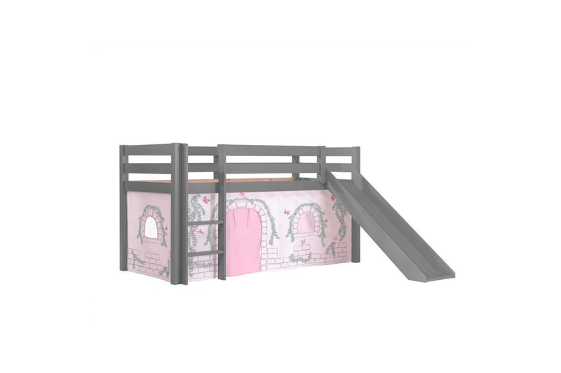 Middelseng med gardin Pino Birdy Grå, Grå, Med sklie, Uten tunnel, Ingen lommer - Grå, Grå, Med sklie, Uten tunnel, Ingen lommer - Møbler - Barnemøbler - Barneseng & Juniorseng - Loftseng barn