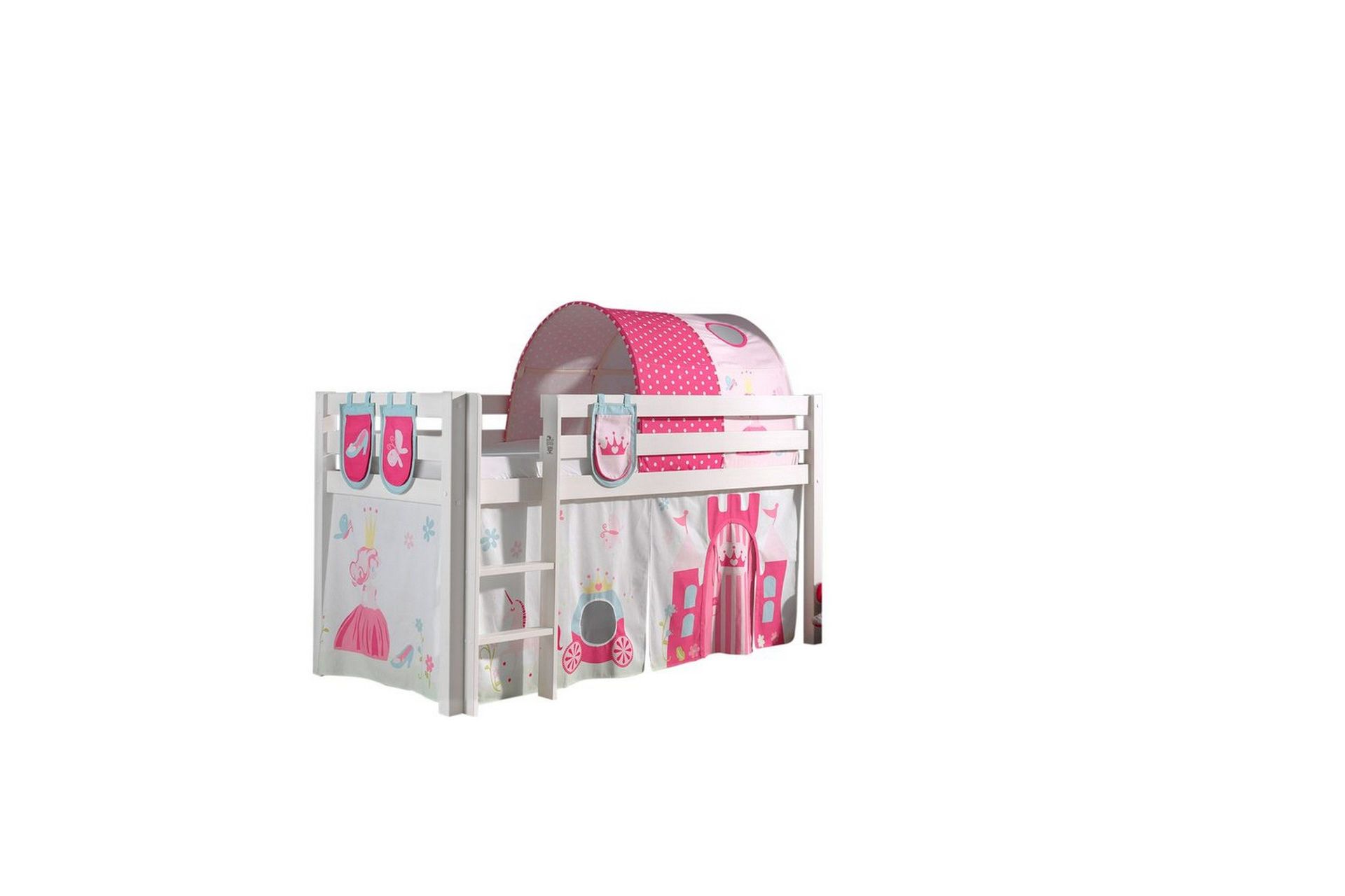 Middelseng med gardin Pino Princess Hvit, Hvit, Uten sklie, Prinsesse, 3 - Hvit, Hvit, Uten sklie, Prinsesse, 3