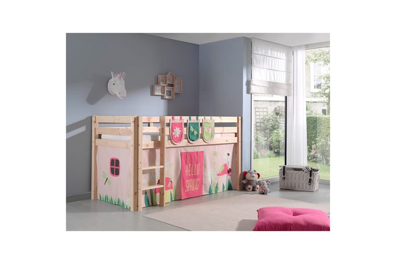 Middelseng med gardin Pino Spring Naturlig, Naturlig, Uten sklie, Uten tunnel, 3 - Naturlig, Naturlig, Uten sklie, Uten tunnel, 3 - Møbler - Barnemøbler - Barneseng & Juniorseng - Loftseng barn