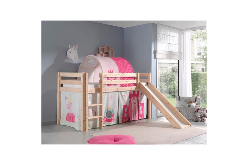 Middelseng med gardin Pino Princess Naturlig, Naturlig, Med sklie, Prinsesse, Ingen lommer - Naturlig, Naturlig, Med sklie, Prinsesse, Ingen lommer - Møbler - Barnemøbler - Barneseng & Juniorseng - Husseng