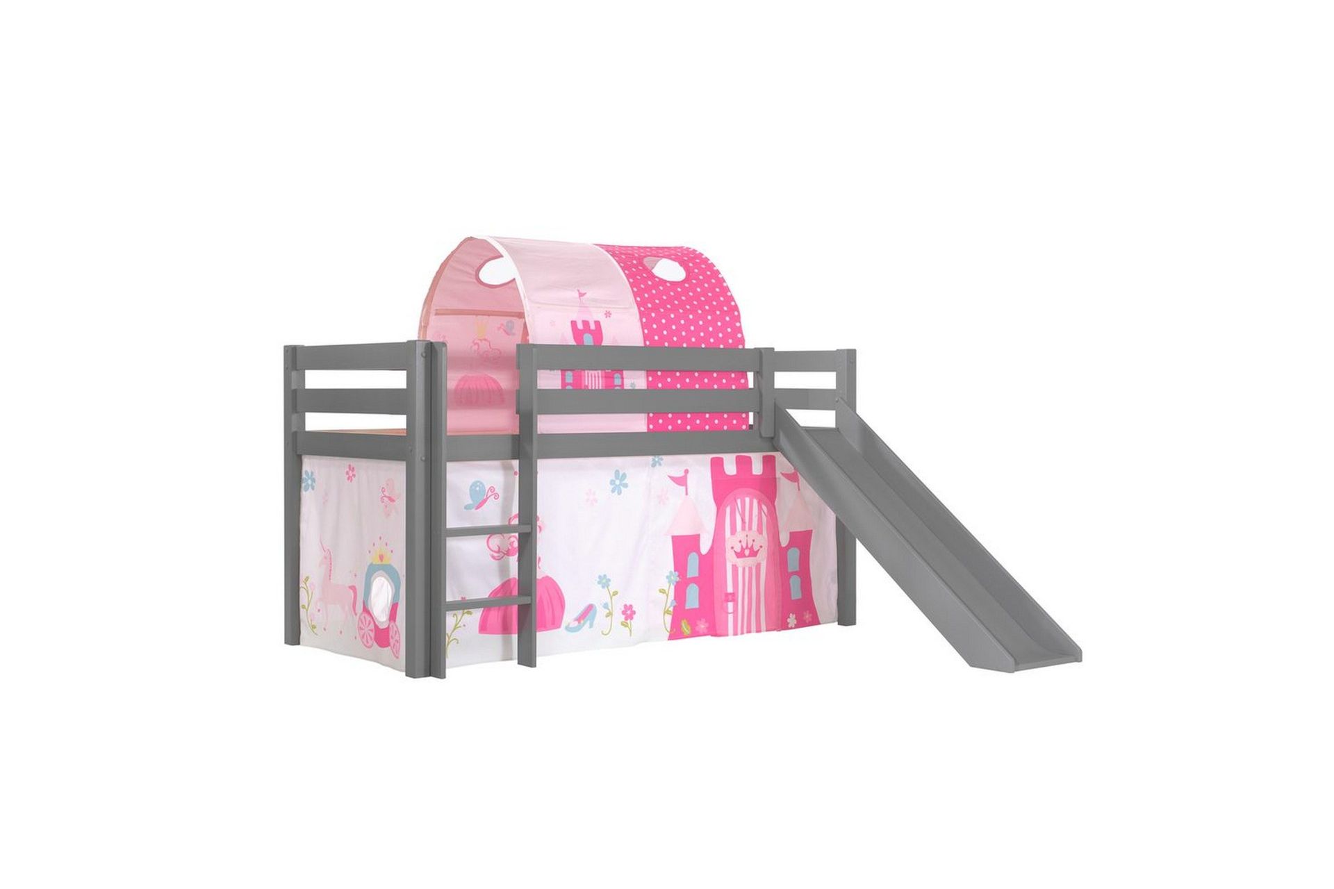 Middelseng med gardin Pino Princess Grå, Grå, Med sklie, Prinsesse, Ingen lommer - Grå, Grå, Med sklie, Prinsesse, Ingen lommer