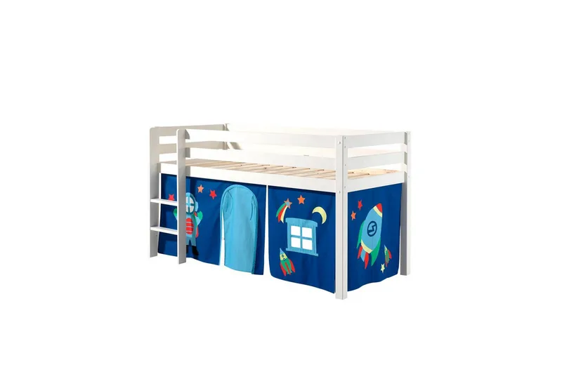 Middelseng med gardin Pino Astro Hvit, Hvit, Uten sklie, Uten tunnel, Ingen lommer - Hvit, Hvit, Uten sklie, Uten tunnel, Ingen lommer - Møbler - Barnemøbler - Barneseng & Juniorseng - Loftseng barn