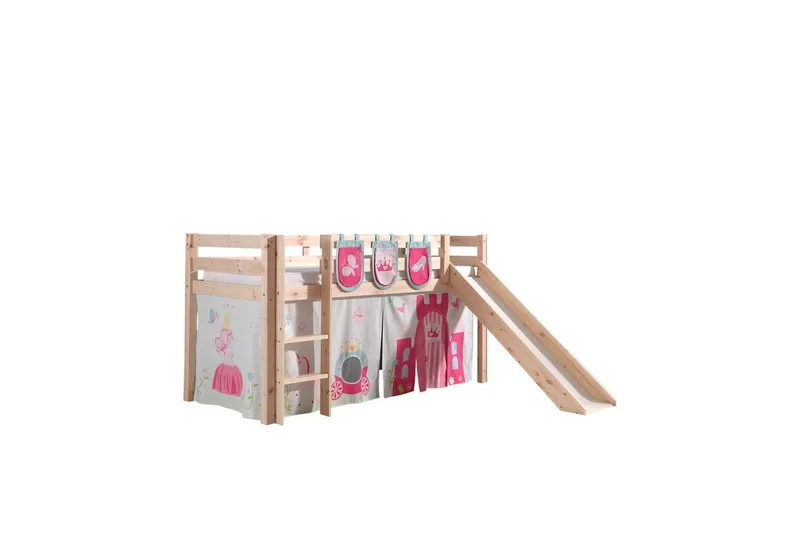 Middelseng med gardin Pino Princess Naturlig, Naturlig, Med sklie, Uten tunnel, 3 - Naturlig, Naturlig, Med sklie, Uten tunnel, 3 - Møbler - Barnemøbler - Barneseng & Juniorseng - Loftseng barn