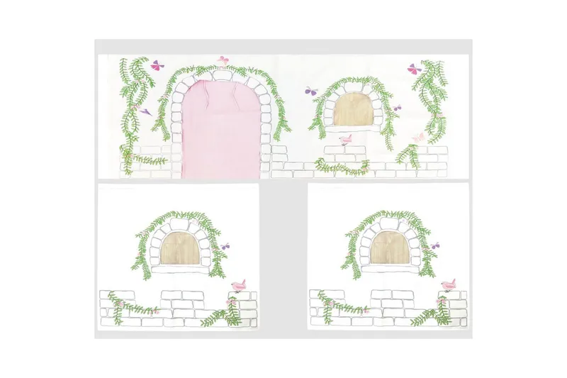 Middelseng med gardin Pino Birdy Naturlig, Naturlig, Med sklie, Birdy, 3 - Naturlig, Naturlig, Med sklie, Birdy, 3 - Møbler - Barnemøbler - Barneseng & Juniorseng - Loftseng barn