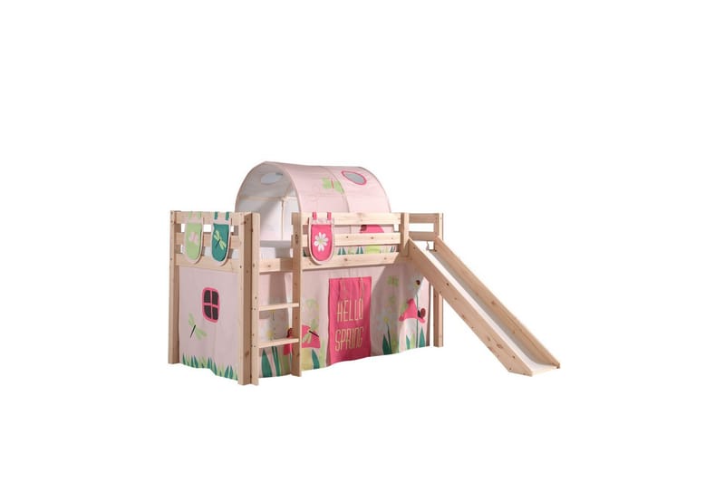 Middelseng med gardin Pino Spring Naturlig, Naturlig, Med sklie, Vår, Fjær, 3 - Naturlig, Naturlig, Med sklie, Vår, Fjær, 3 - Møbler - Barnemøbler - Barneseng & Juniorseng - Loftseng barn