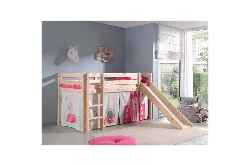 Middelseng med gardin Pino Princess Naturlig, Naturlig, Med sklie, Ingen tunnel, Ingen lommer - Naturlig, Naturlig, Med sklie, Ingen tunnel, Ingen lommer - Møbler - Barnemøbler - Barneseng & Juniorseng - Loftseng barn