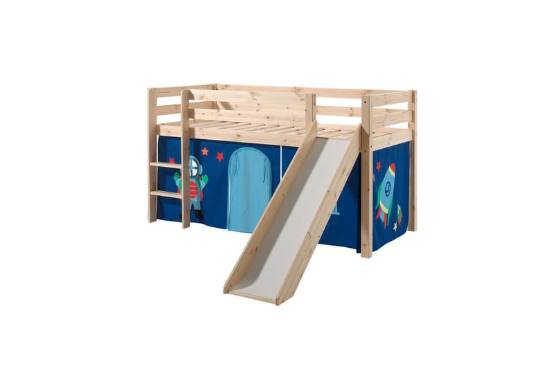 Middelseng med gardin Pino Astro Naturlig, Naturlig, Med sklie, Uten tunnel, Ingen lommer - Naturlig, Naturlig, Med sklie, Uten tunnel, Ingen lommer - Møbler - Barnemøbler - Barneseng & Juniorseng - Loftseng barn