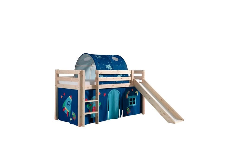 Middelseng med gardin Pino Astro Naturlig, Naturlig, Med sklie, Med tunnel, Ingen lommer - Naturlig, Naturlig, Med sklie, Med tunnel, Ingen lommer - Møbler - Barnemøbler - Barneseng & Juniorseng - Loftseng barn