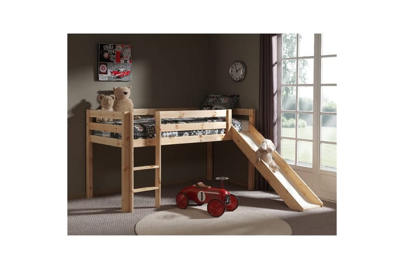 Middelseng med gardin Pino Astro Naturlig, Naturlig, Med sklie, Uten tunnel, 3 - Naturlig, Naturlig, Med sklie, Uten tunnel, 3 - Møbler - Barnemøbler - Barneseng & Juniorseng - Loftseng barn