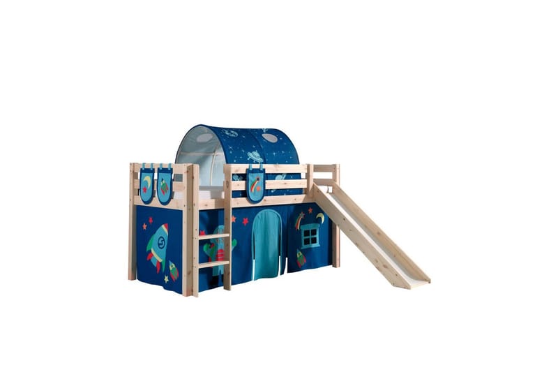 Middelseng med gardin Pino Astro Naturlig, Naturlig, Med sklie, Med tunnel, 3 - Naturlig, Naturlig, Med sklie, Med tunnel, 3 - Møbler - Barnemøbler - Barneseng & Juniorseng - Loftseng barn