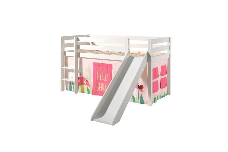 Middelseng med gardin Pino Spring Hvit, Hvit, Med sklie, Uten tunnel, Uten lommer - Hvit, Hvit, Med sklie, Uten tunnel, Uten lommer - Møbler - Barnemøbler - Barneseng & Juniorseng - Køyeseng barn