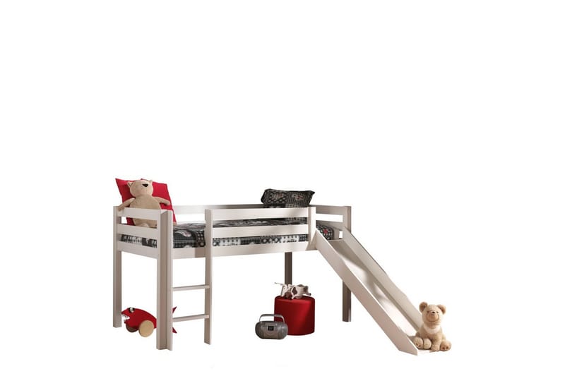 Middelseng med gardin Pino Birdy Hvit, Hvit, Med sklie, Uten tunnel, 3 - Hvit, Hvit, Med sklie, Uten tunnel, 3 - Møbler - Barnemøbler - Barneseng & Juniorseng - Køyeseng barn
