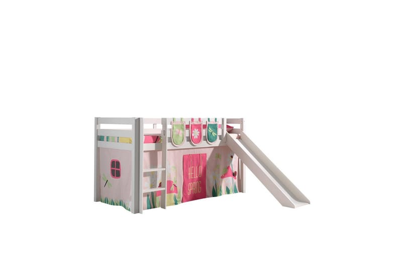 Middelseng med gardin Pino Spring Hvit, Hvit, Med sklie, Uten tunnel, 3 - Hvit, Hvit, Med sklie, Uten tunnel, 3 - Møbler - Barnemøbler - Barneseng & Juniorseng - Køyeseng barn