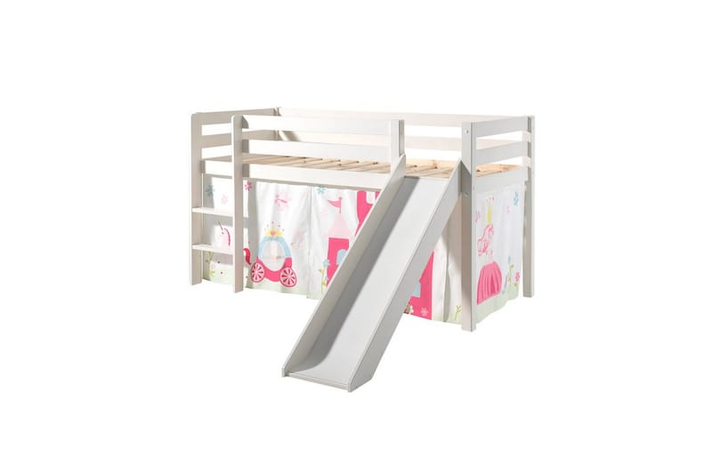 Middelseng med gardin Pino Princess Hvit, Hvit, Med sklie, Uten tunnel, Ingen lommer - Hvit, Hvit, Med sklie, Uten tunnel, Ingen lommer - Møbler - Barnemøbler - Barneseng & Juniorseng - Køyeseng barn
