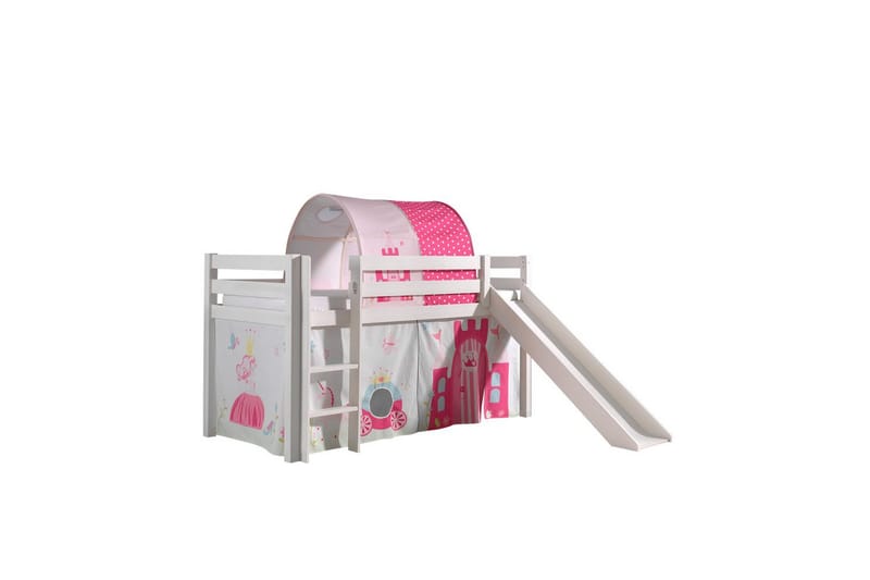 Middelseng med gardin Pino Princess Hvit, Hvit, Med sklie, Prinsesse, Ingen lommer - Hvit, Hvit, Med sklie, Prinsesse, Ingen lommer - Møbler - Barnemøbler - Barneseng & Juniorseng - Køyeseng barn