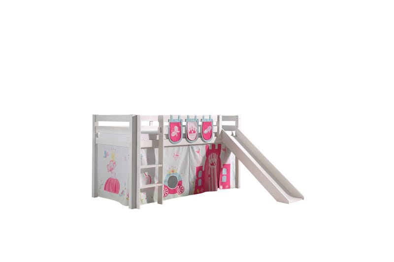 Middelseng med gardin Pino Princess Hvit, Hvit, Med sklie, Uten tunnel, 3 - Hvit, Hvit, Med sklie, Uten tunnel, 3 - Møbler - Barnemøbler - Barneseng & Juniorseng - Køyeseng barn