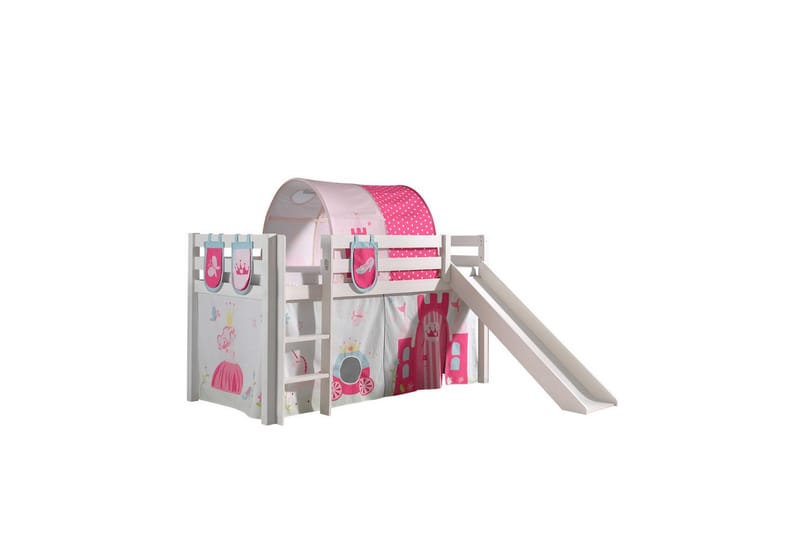 Middelseng med gardin Pino Princess Hvit, Hvit, Med sklie, Prinsesse, 3 - Hvit, Hvit, Med sklie, Prinsesse, 3 - Møbler - Barnemøbler - Barneseng & Juniorseng - Køyeseng barn