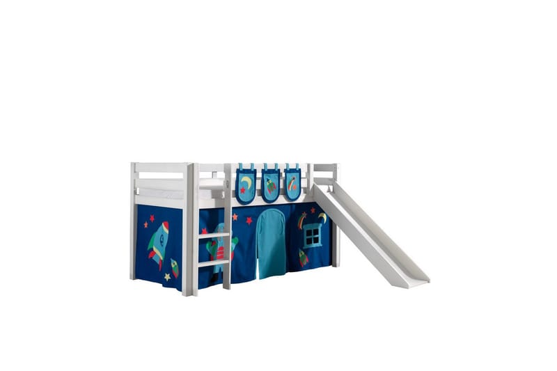Middelseng med gardin Pino Astro Hvit, Hvit, Med sklie, Uten tunnel, 3 - Hvit, Hvit, Med sklie, Uten tunnel, 3 - Møbler - Barnemøbler - Barneseng & Juniorseng - Køyeseng barn