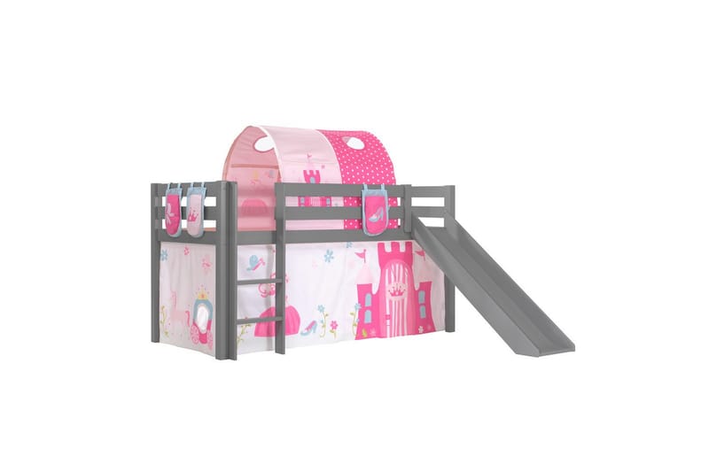 Middelseng med gardin Pino Princess Grå, Grå, Med sklie, Prinsesse, 3 - Grå, Grå, Med sklie, Prinsesse, 3 - Møbler - Barnemøbler - Barneseng & Juniorseng - Køyeseng barn